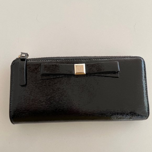 kate spade Handbags - KATE SPADE Black Textured Patent Leather Leather Wallet Front Bow Zip Around